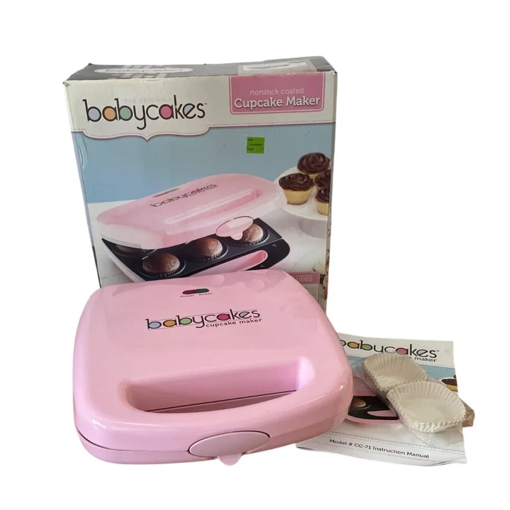 Babycakes Mini Cupcake Pie Maker w Instructions Liners Model CC-71 Pink Nonstick